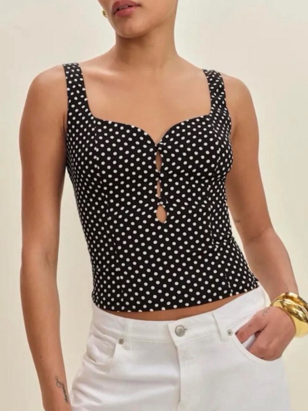 Reformation Black and White Polka Dot Sweetheart Cami
